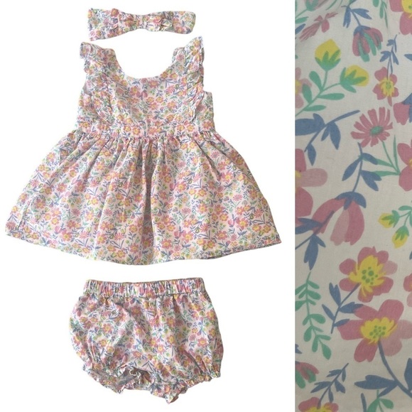Tommy Bahama Other - Tommy Bahama Floral 3 Piece Baby Set Dress Bloomers Headband